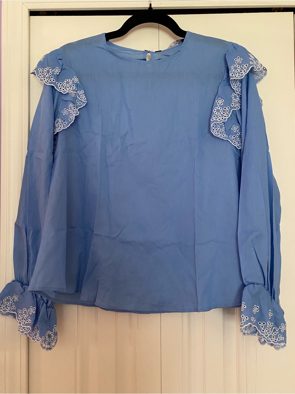 Zara Light Blue Eyelet Ruffle Blouse - Picture 3 of 7